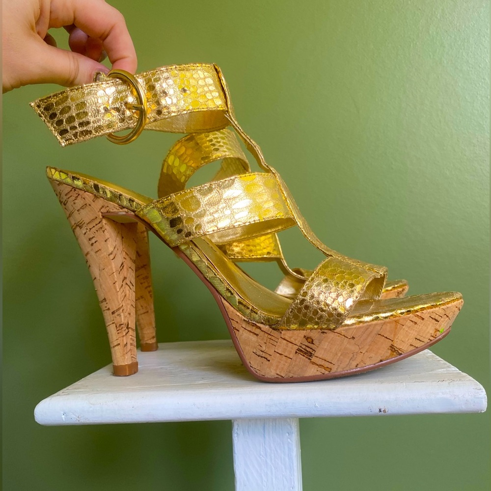 Chinese Laundry gold snake high heels